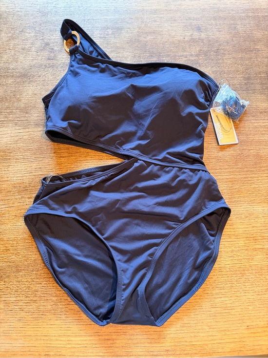 Michael Kors Other - Michael Kors navy One-Shoulder Cutout Swimsuit with Gold Ring Detail